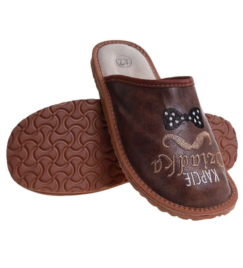 Skórzane brązowe kapcie dla dziadka /G9-1 7375 S199/