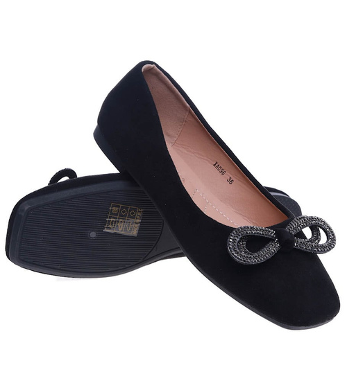 Wiosenne balerinki z błyszczącą kokardką Czarne /G11-2 13709 T213/