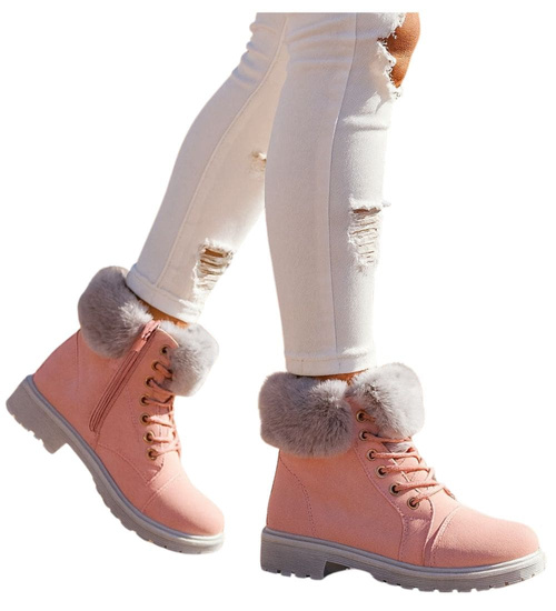 Zimowe botki trapery z futerkiem Różowe /C1-2 18279 T244/
