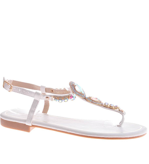 Białe sandały japonki na płaskim obcasie /C6-2 12209 T695/