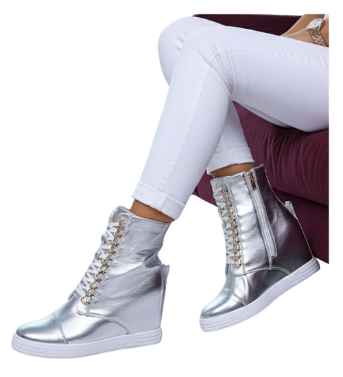 Lekko ocieplane damskie trampki sneakersy na koturnie /F2-3 18061 T238/