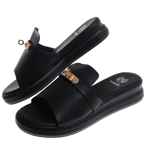 Klapki damskie czarne na platformie /C7-3 17775 T232/