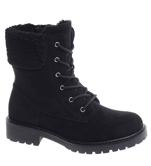 Czarne ocieplane botki workery sznurowane /A10-118576 W386/