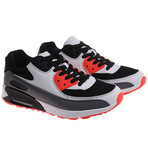 Sznurowane czarno pomarańczowe buty sportowe męskie /E6-2 17964 W388/