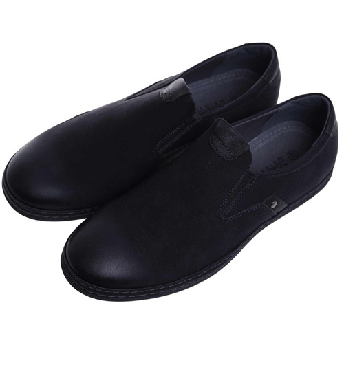 Wsuwane męskie półbuty mokasyny Czarne /G5-3 18143 T555/