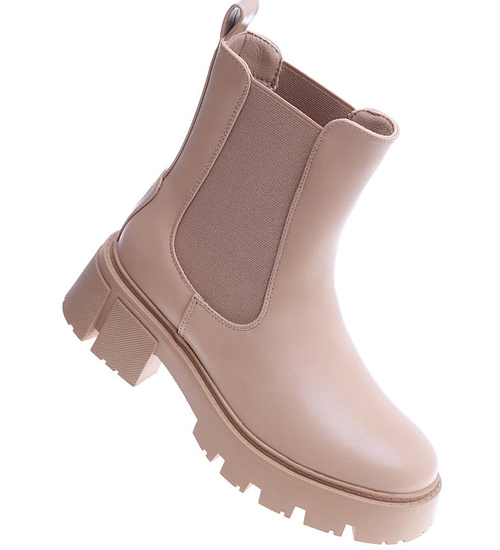 Wsuwane damskie botki sztyblety Khaki /A10-3 14832 S434/