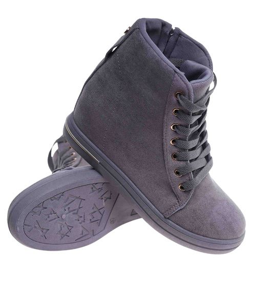 Szare sneakersy damskie na koturnie /D1-1 12768 T397/