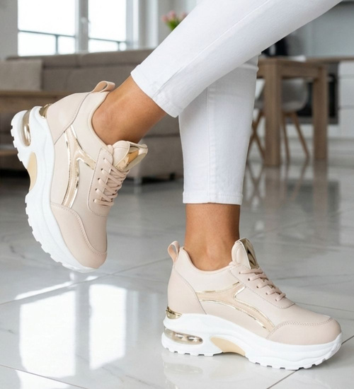 Beżowe trampki sneakersy na niskim koturnie /B3-3 13271 T804/