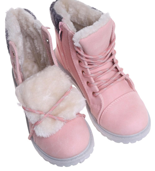 Zimowe różowe dziewczęce trapery z futerkiem /G9-2 17127 T295/