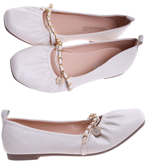 Baleriny damskie z łańcuszkiem Beżowe /F3-2 17566 T191/