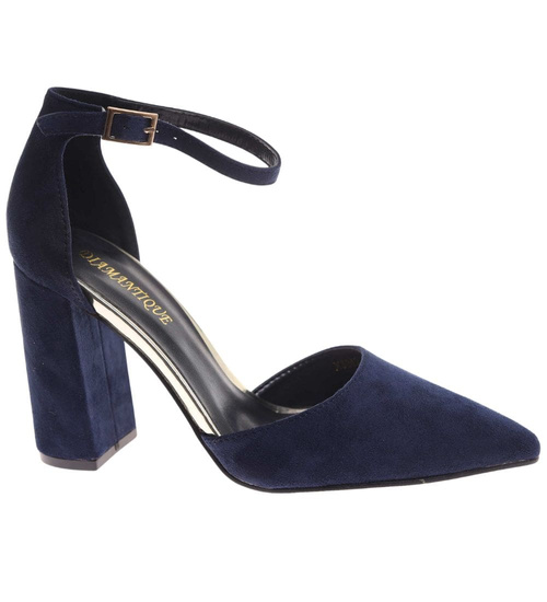 Granatowe czółenka damskie z paskiem /B5-3 17945 W152/