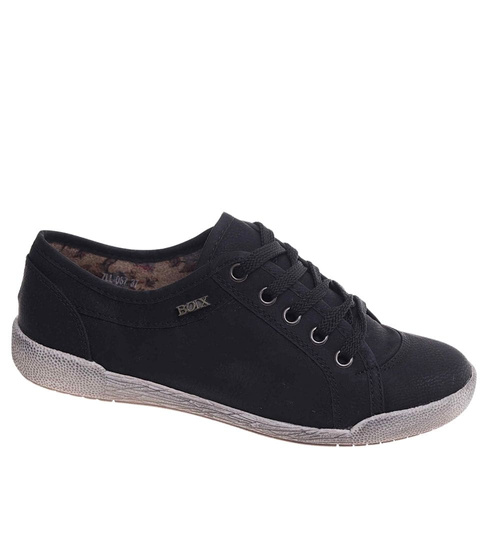 Czarne sznurowane damskie trampki /G10-3 18066 T142/