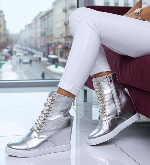 Lekko ocieplane damskie trampki sneakersy na koturnie /F2-3 18061 T238/