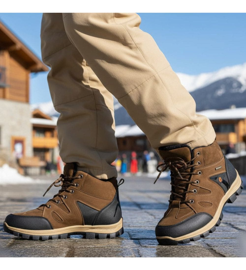 Ocieplane brązowe męskie buty trekkingowe /A10-1 18618 T499/