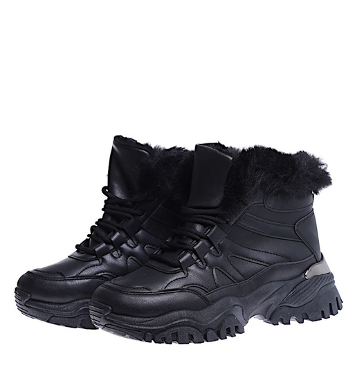 Czarne ocieplane trampki sneakersy na koturnie B5-3 15228 T498