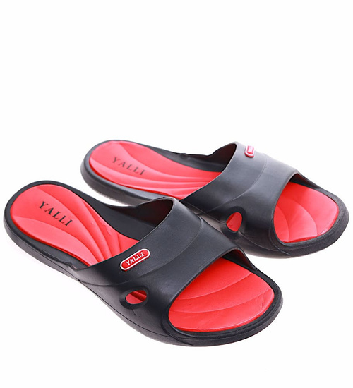 Czarno czerwone plażowe klapki damskie /E8-1 16636S184/