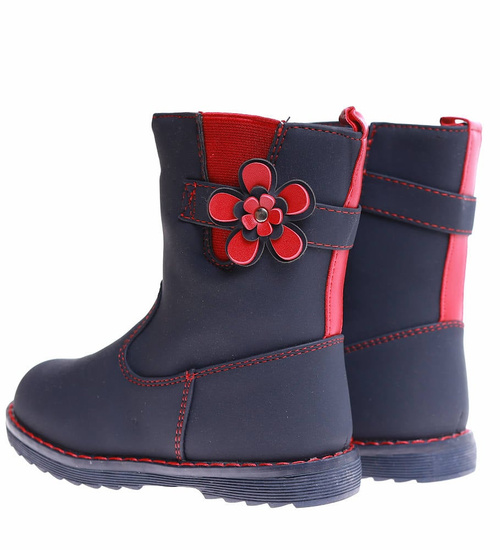 Ocieplane granatowe kozaki dziewczęce /A1-2 17143 T198/