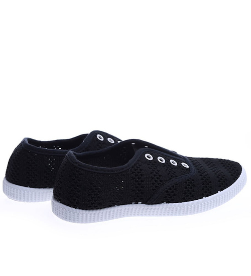 Koronkowe wsuwane czarne tenisówki /C2-2 14411 S199/