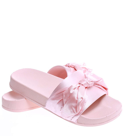 Różowe klapki damskie z kokardą /c7-2 4196 S096/