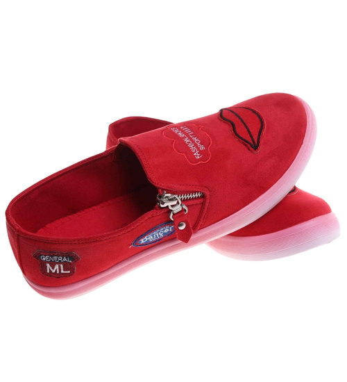 Zamszowe czerwone trampki slip on /D4-3 8425 S098/