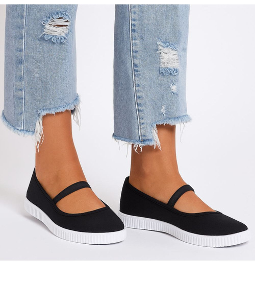 Wsuwane czarne dziewczęce tenisówki balerinki czeszki z paseczkiem /C6-2 17307 T125/