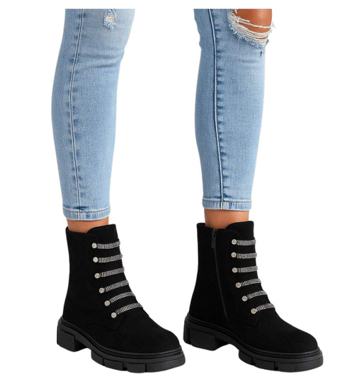 Botki trapery czarne zamszowe z suwakiem /A5-1 18169 T434/