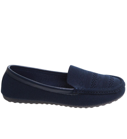 Granatowe ażurowe baleriny damskie lordsy /D1-2 16409 +h2 G187/