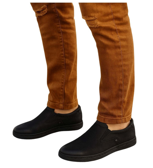 Wsuwane męskie półbuty mokasyny Czarne /G5-3 18143 T555/