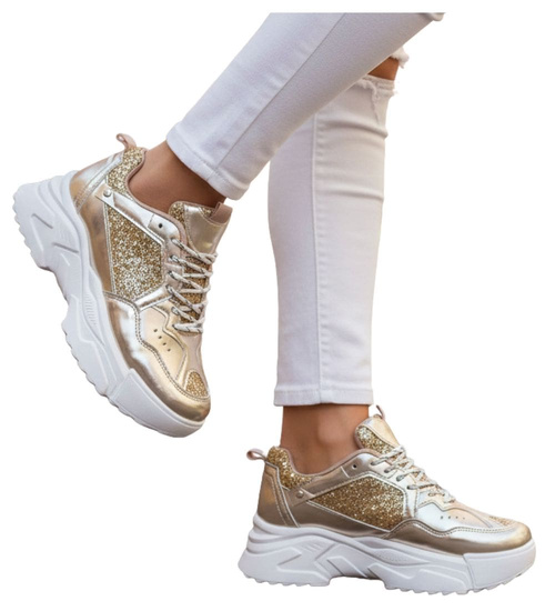 Złote buty sportowe na platformie /D8-2 17475 G391/
