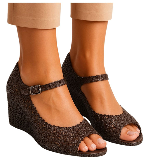 Plażowe sandały meliski na koturnie Czarne /H2 14567 T890/