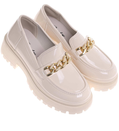 Jasno beżowe damskie półbuty na platformie /C7-318054 T234/