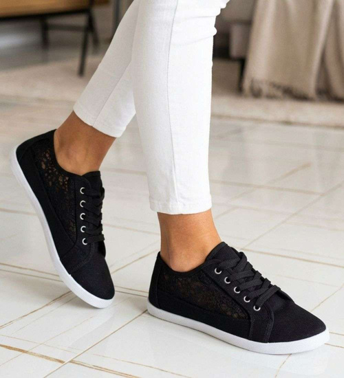 Tenisówki damskie czarne ażurowe koronkowe /H2 17337 T7/