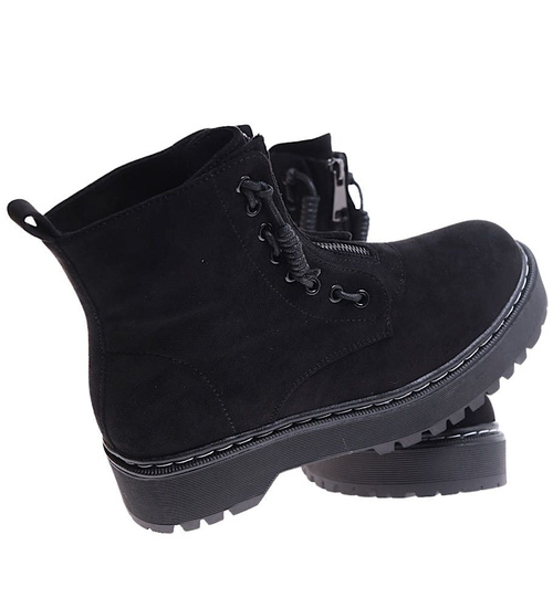 Czarne sznurowane botki trapery na platformie /E6-3 17165 T288/