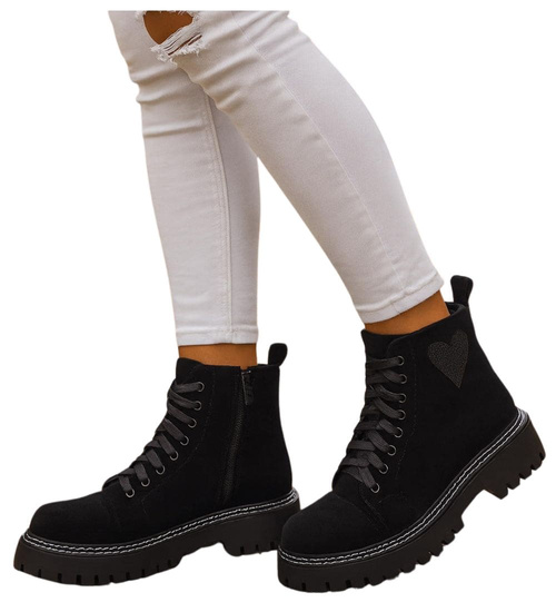 Czarne sznurowane botki trapery na platformie /F7-2 18247 W437/