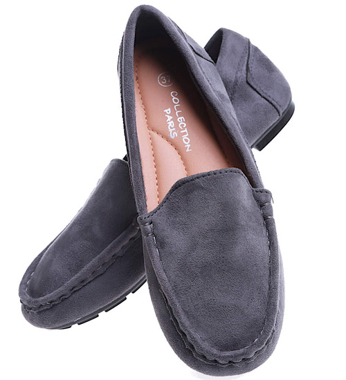 Szare zamszowe półbuty balerinki lordsy /F6-2 15629 T187/