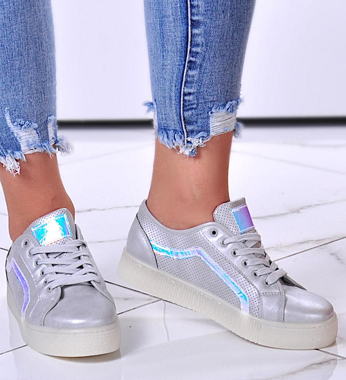 Srebrne trampki creepersy na platformie /F7-3 10818 S198/