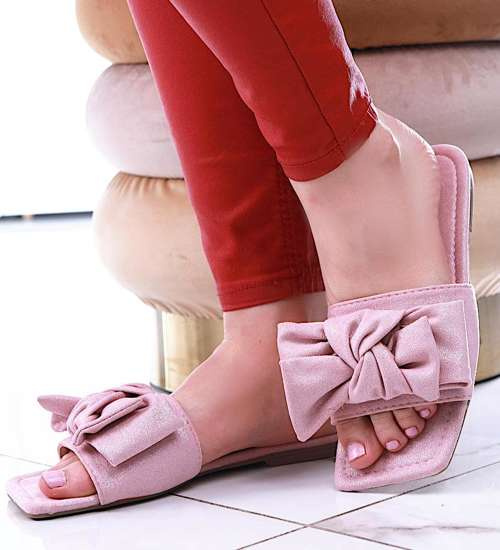 Płaskie różowe klapki damskie /F3-2 13707 T194/