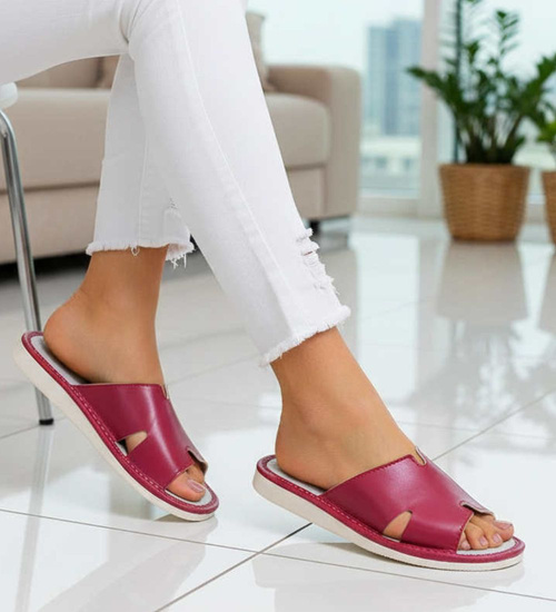 Skórzane domowe klapki kapcie bordowe /F10-1 14240 S194/