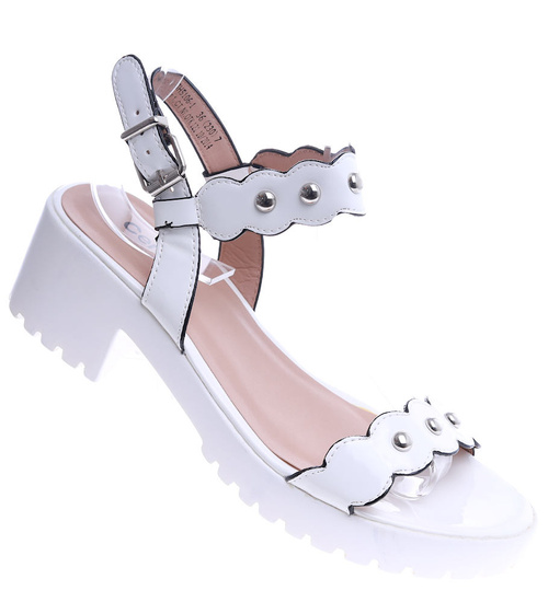 Białe damskie sandały na klocku /H2-B1-2 14189 T110/