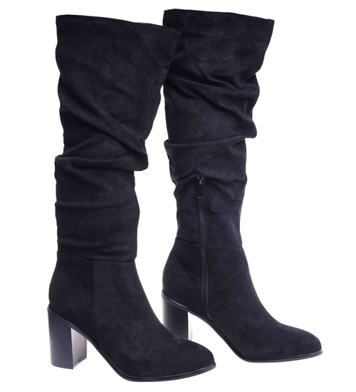 Czarne klasyczne kozaki na słupku do kolan /F2-2 18332 W582/