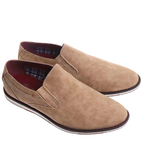 Męskie beżowe półbuty wsuwane mokasyny /C5-3 16525 T346/