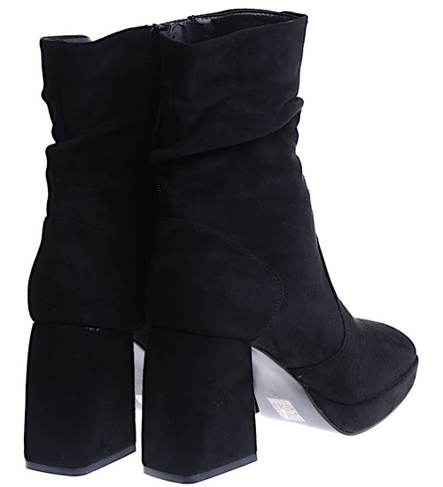 Czarne damskie botki na szerokim słupku /F1-3 15419 T349/