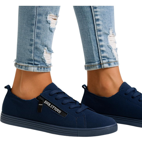 Sznurowane granatowe trampki damskie /E4-3 11671 T197/