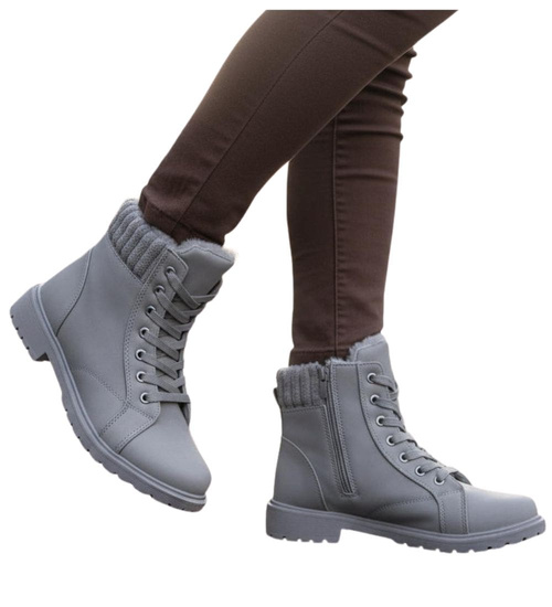 Zimowe szare botki trapery z futerkiem /A4-2 18613 T319/