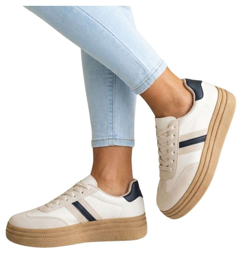 Beżowe buty sportowe na platformie /C6-1 18809 W277/