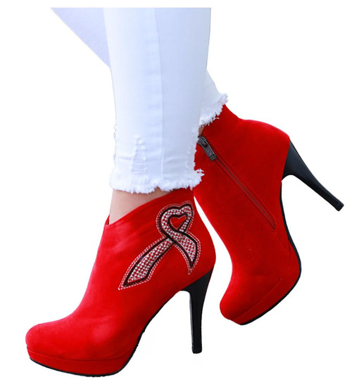 Czerwone damskie botki na szpilce /F7-2 16621 T140/