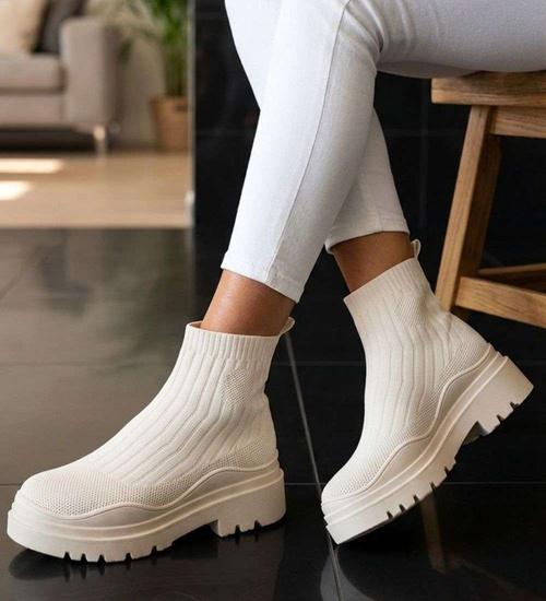 Beżowe trampki damskie na platformie /C1-2 13377 T292/