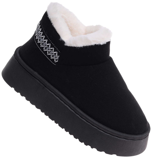 Krótkie kozaki śniegowce czarne ocieplane /A10-1 18419  T266/