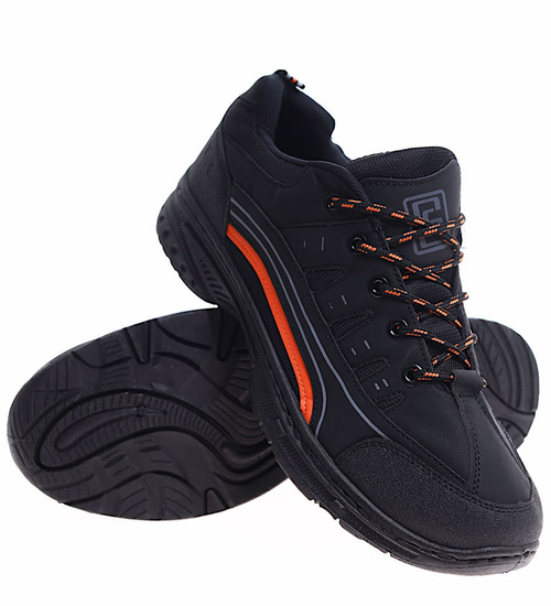 Sznurowane męskie buty trekkingowe Czarne /A8-1 10395 S393/