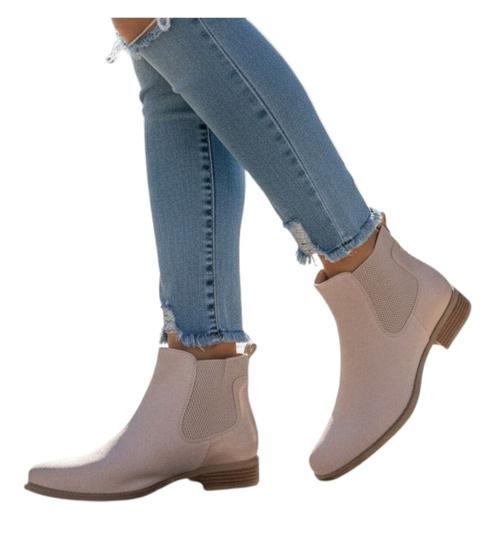 Beżowe botki damskie na płaskim obcasie wsuwane /L3-2 18507 W232/